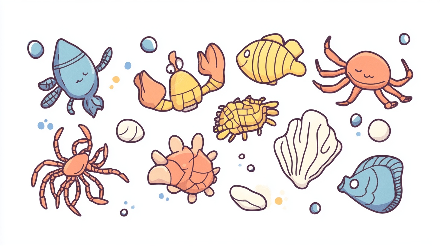 海洋生物卡通插画集合