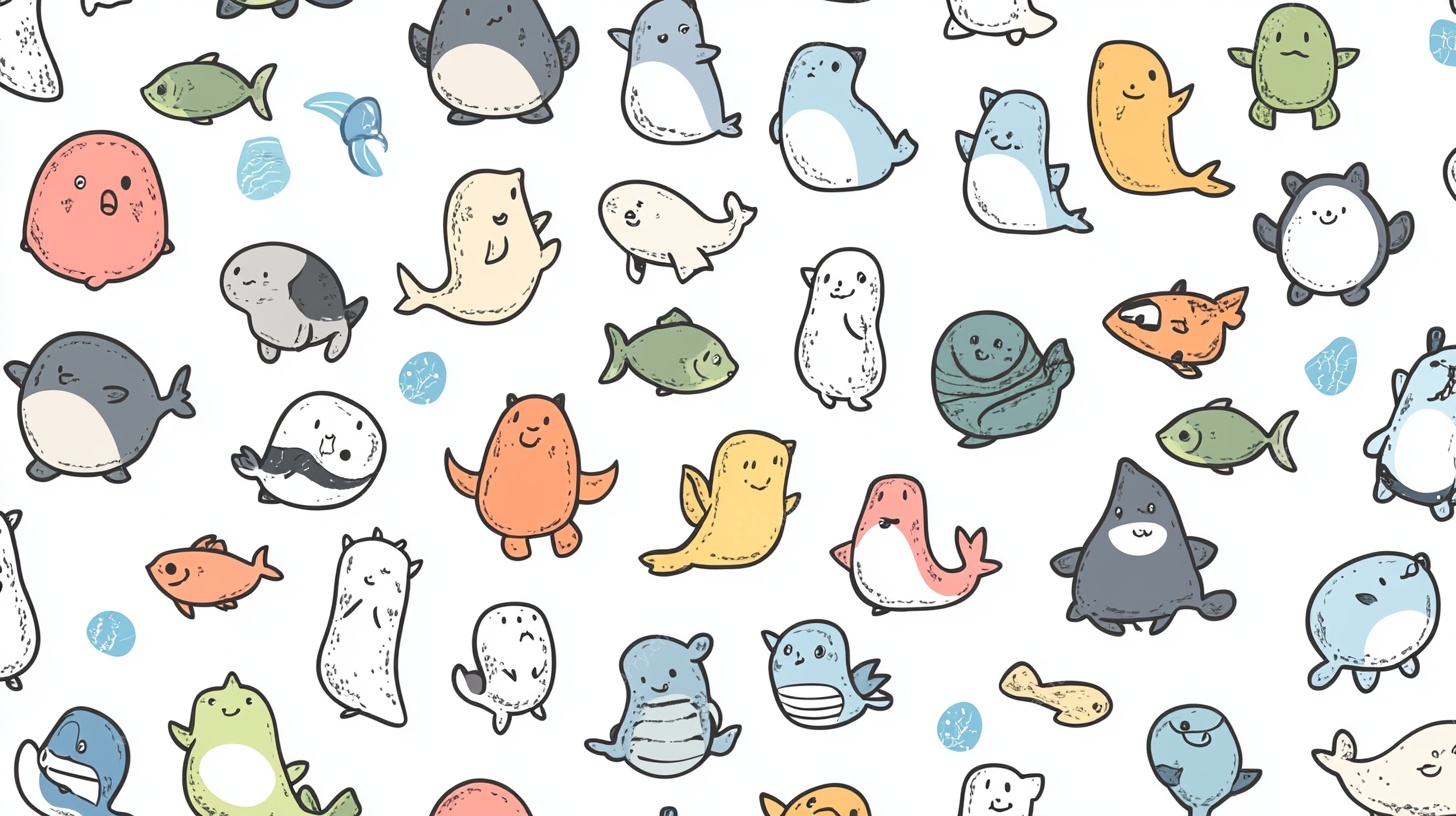 可爱海洋动物无缝图案