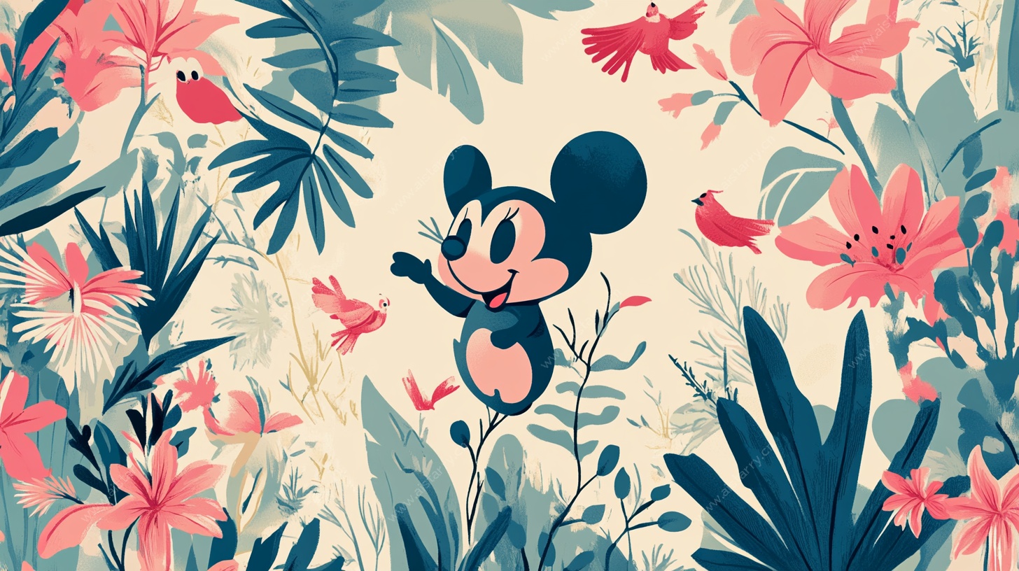 米奇置身繁花绿植间