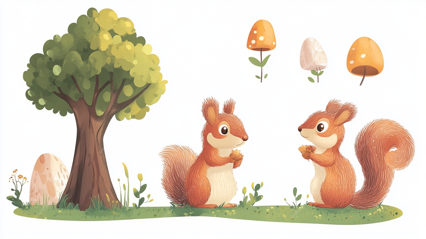 松鼠树下互动的温馨场景