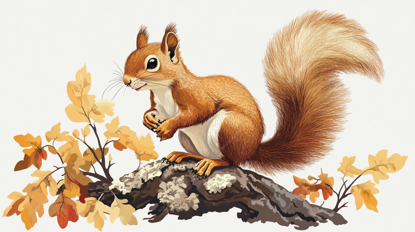 秋日松鼠栖于枝头