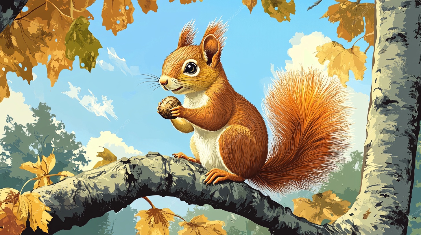 秋日松鼠栖于枝头