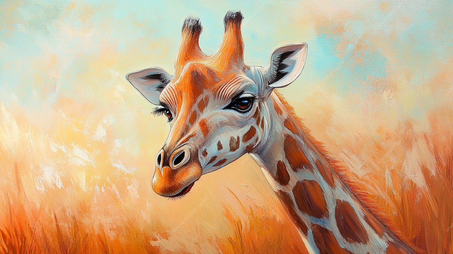 长颈鹿的梦幻田野肖像