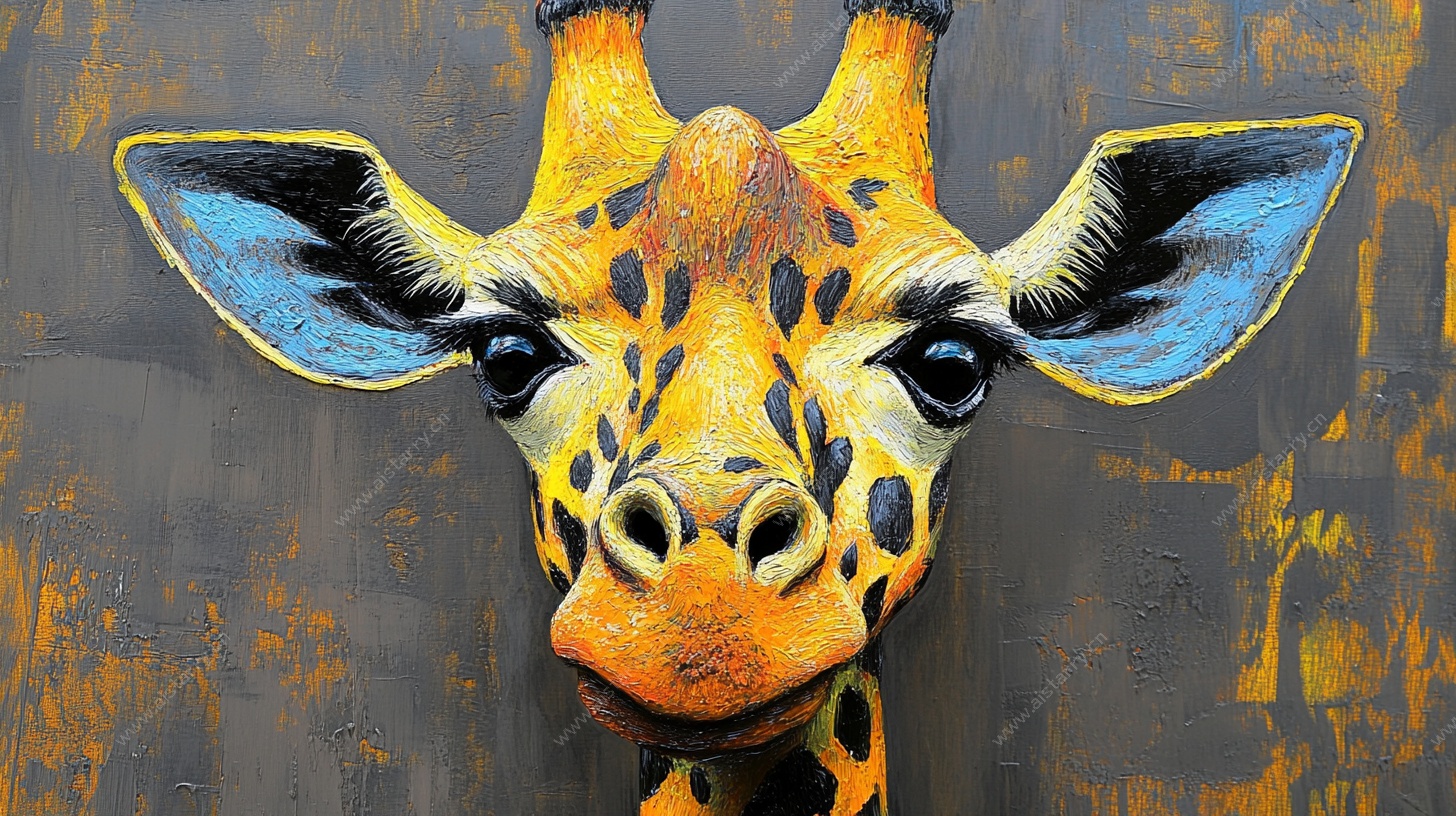 彩绘长颈鹿头艺术特写