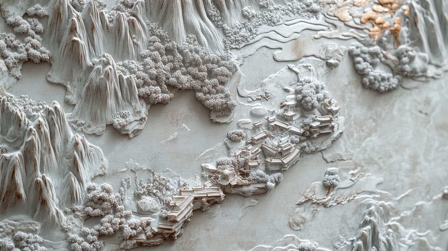 中式山水浮雕艺术作品