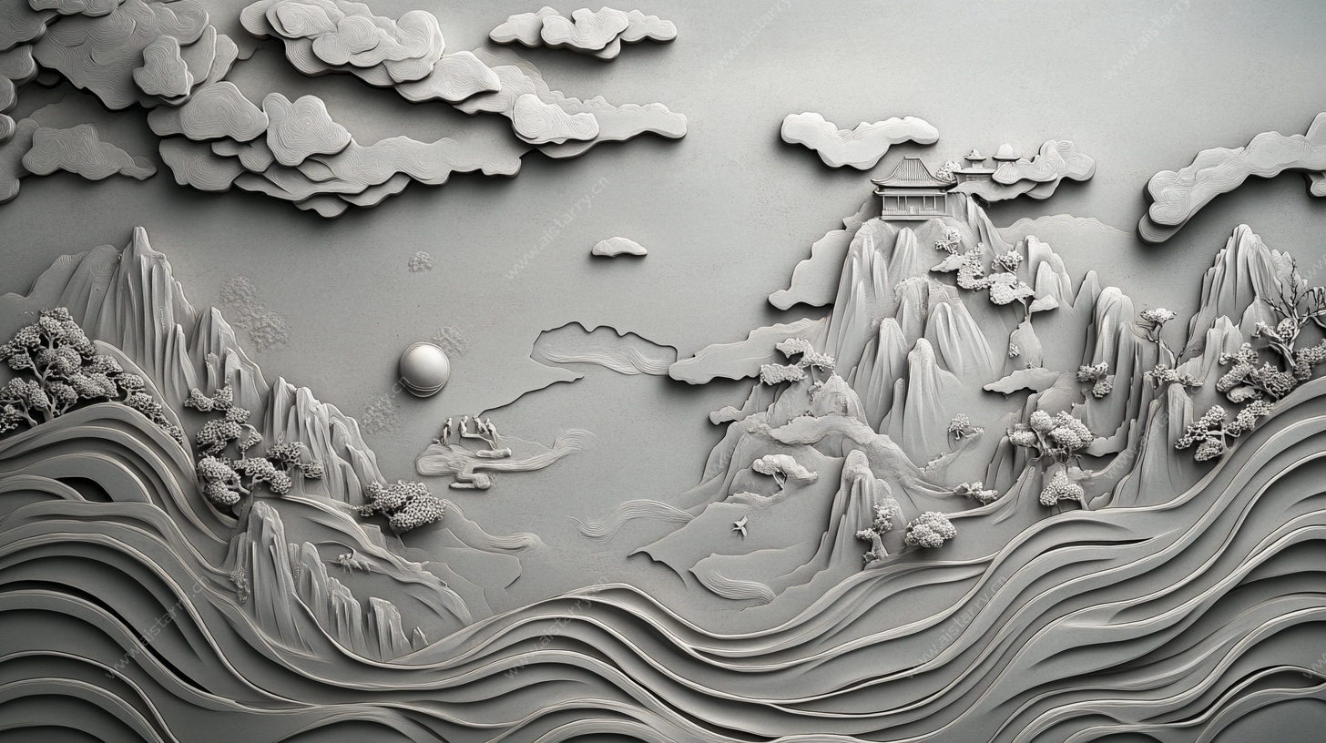 中式山水浮雕艺术作品