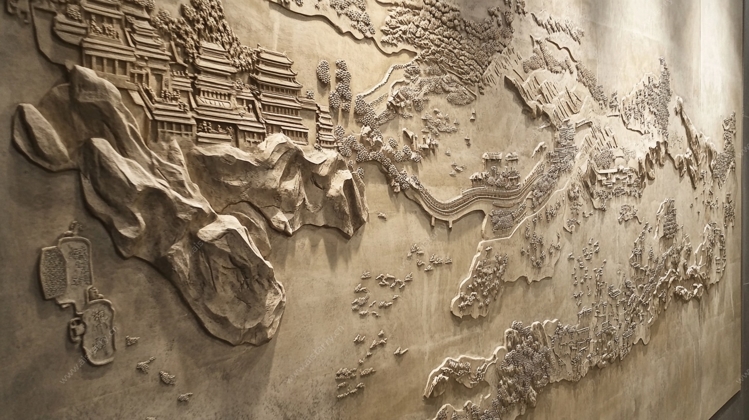 中式山水浮雕艺术作品