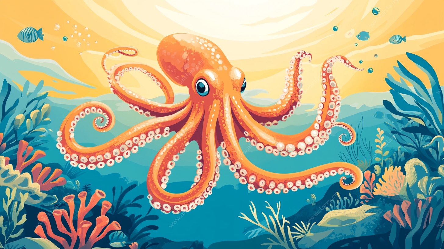 海洋中的可爱章鱼插画