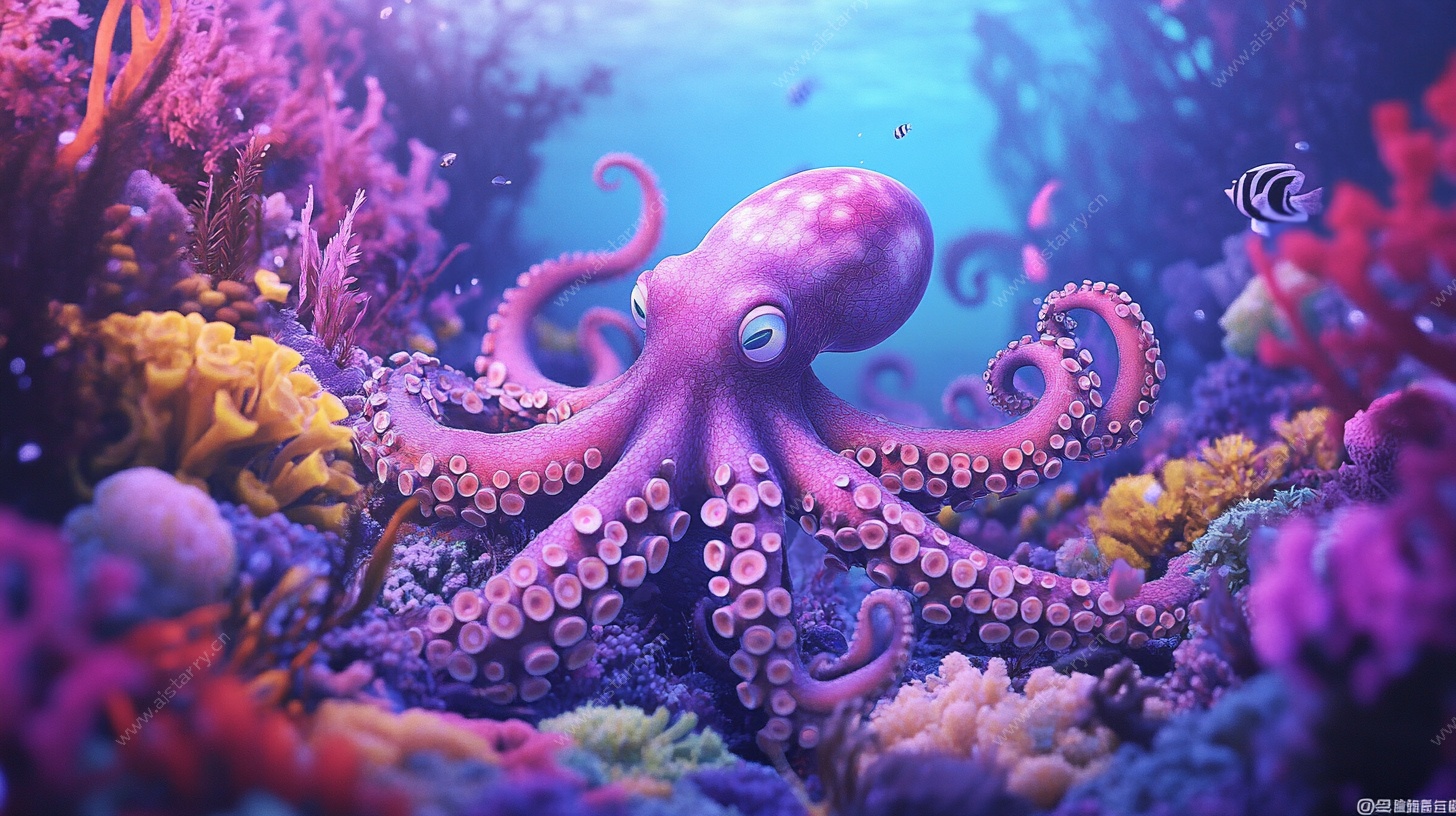 梦幻海底的紫色章鱼