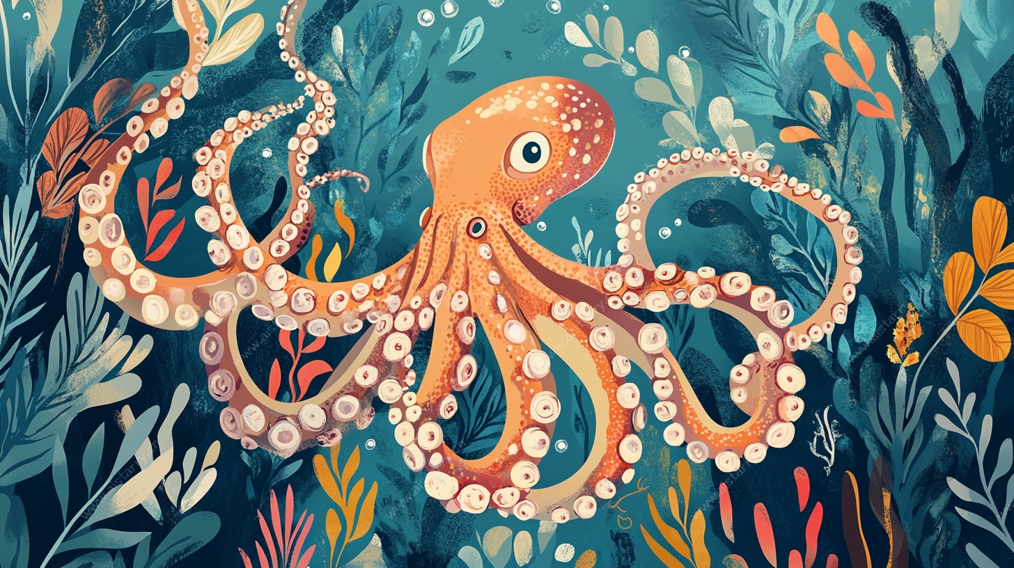 海底章鱼奇幻插画