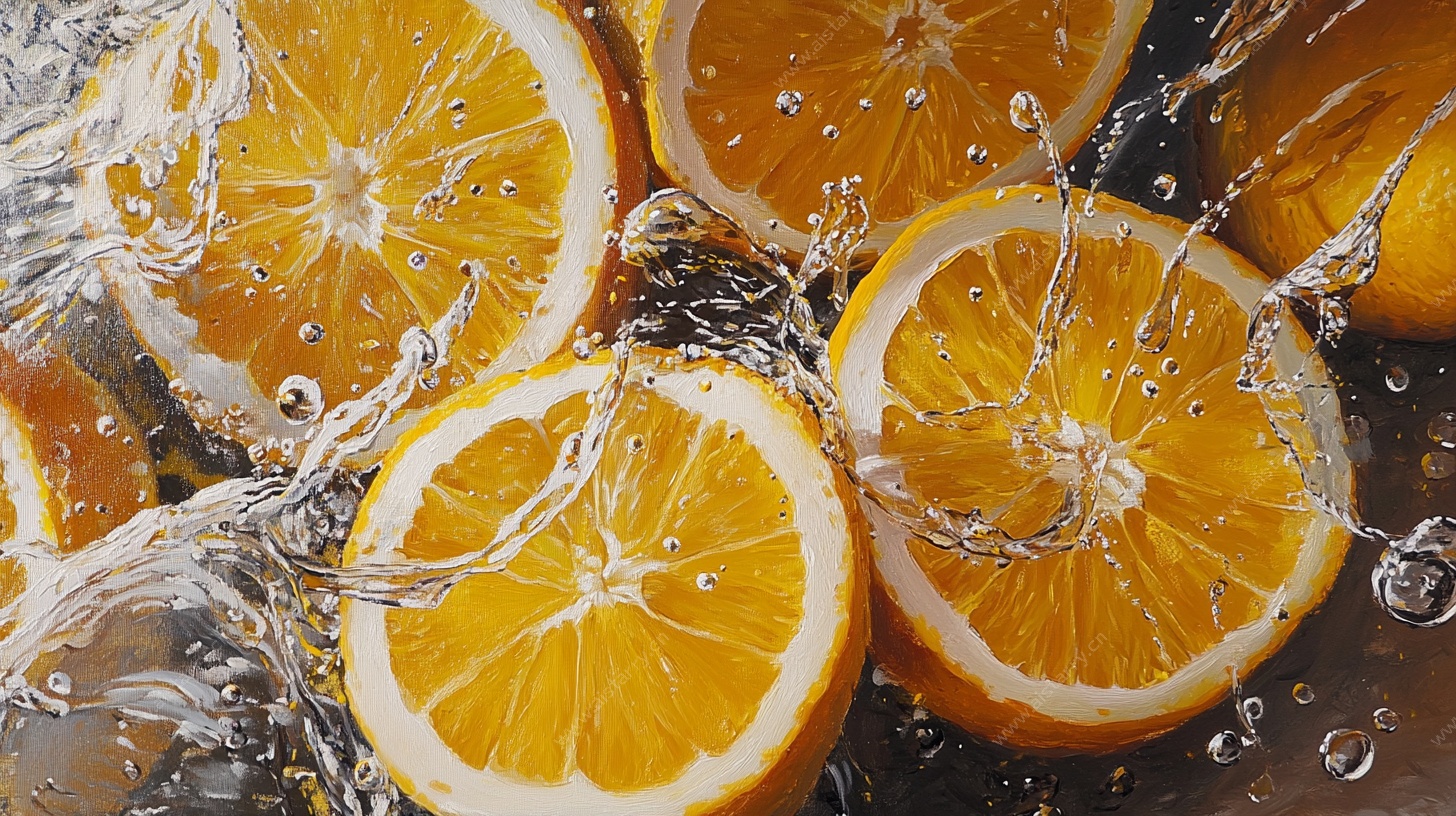 橙子入水瞬间的清新画面