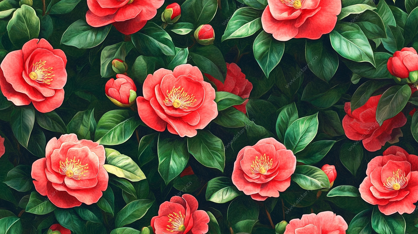 艳丽山茶花花卉图案