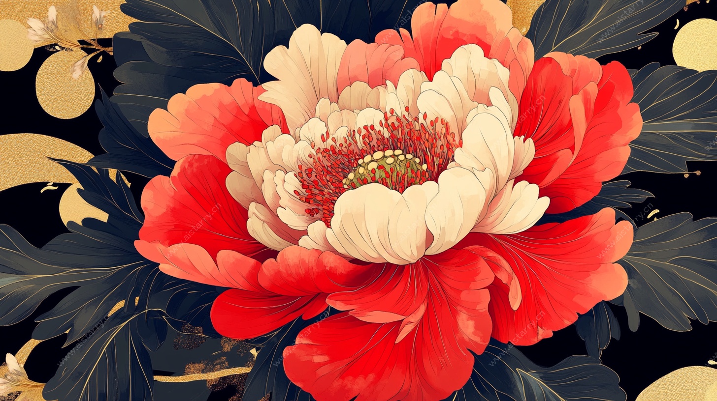 艳丽牡丹花卉插画