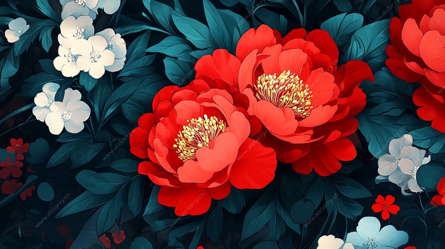 艳丽牡丹花卉图案