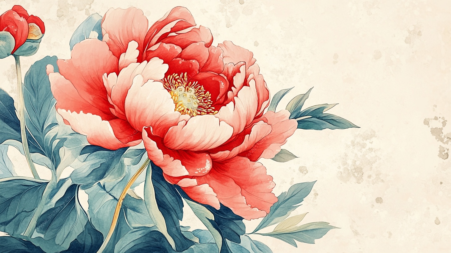 盛开的复古风艳丽牡丹花