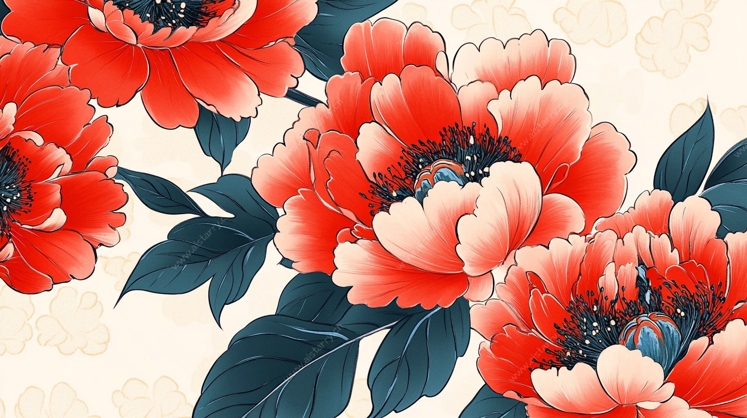 艳丽牡丹花卉图案