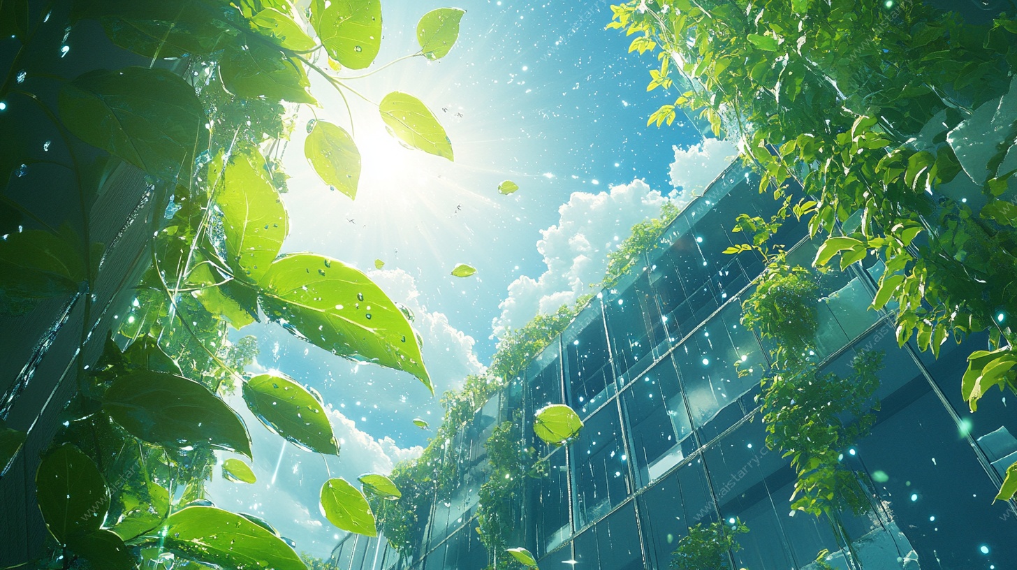 阳光绿意下的奇幻空中景象