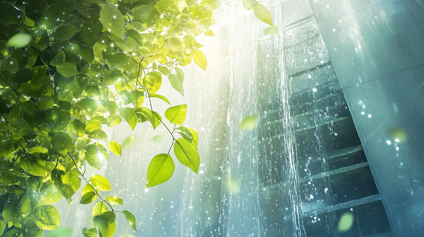 绿叶映光下的清新建筑景