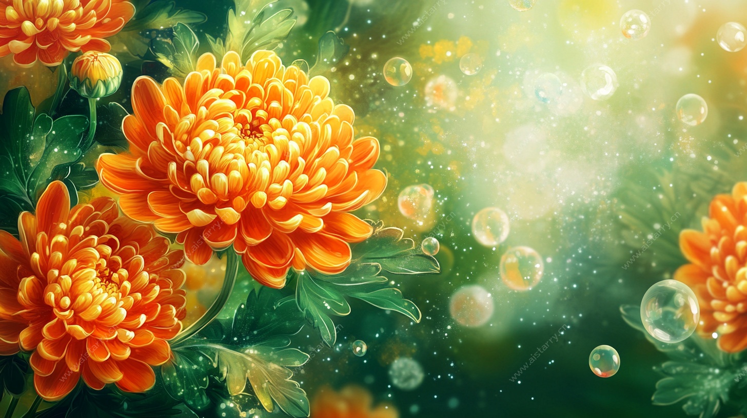 梦幻橙色菊花气泡图