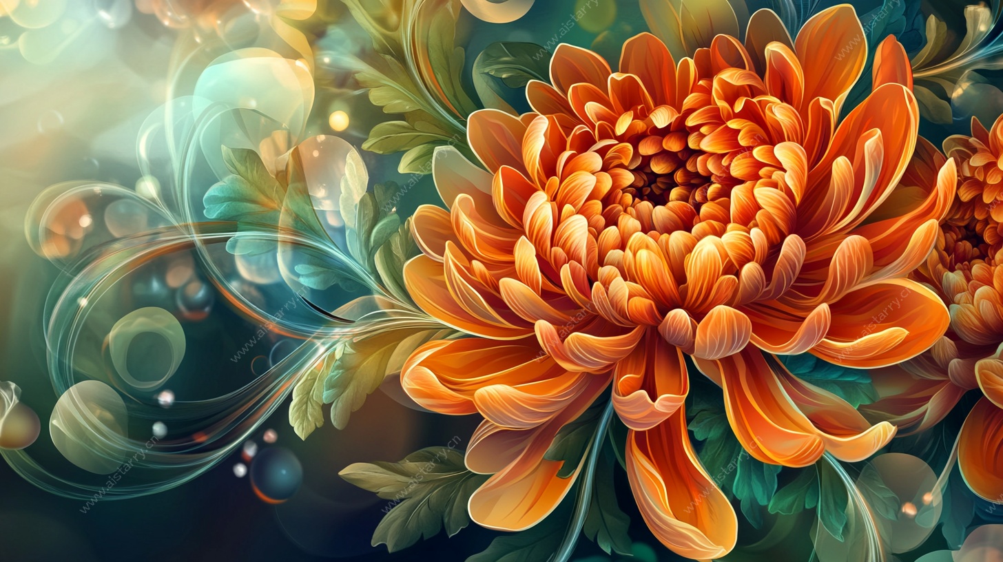 梦幻橙色菊花插画