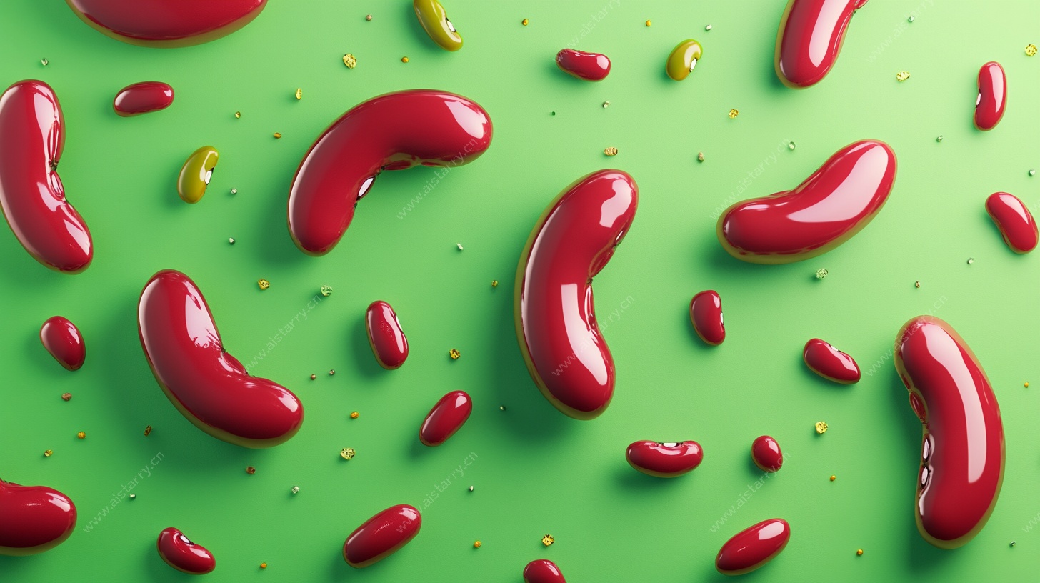 绿色背景上的红色立体豆子