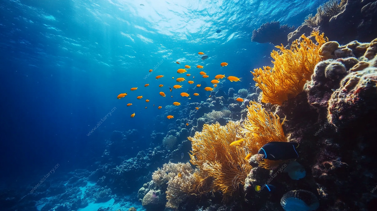 海底珊瑚与鱼群景观