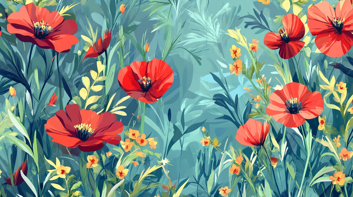 鲜艳绽放的红色花卉图景