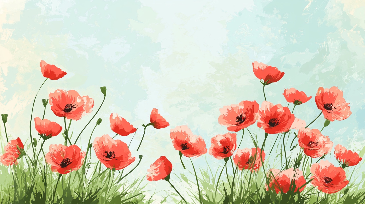 盛开的红色罂粟花插画