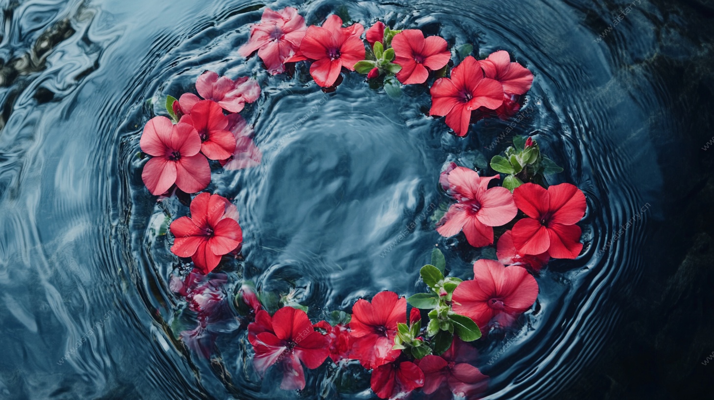 水中红花圈 浪漫意象