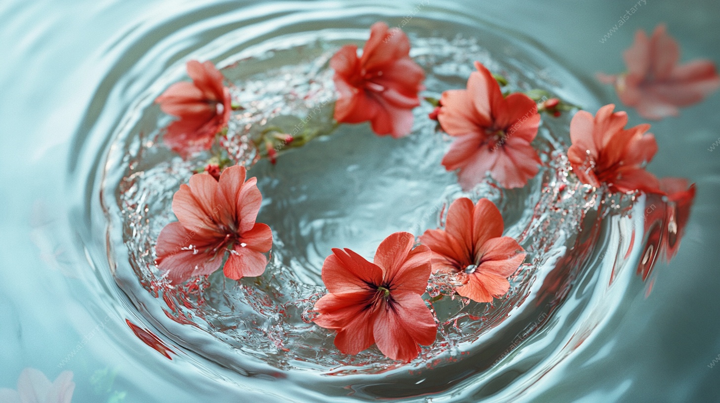 水中绽放的嫣红花朵