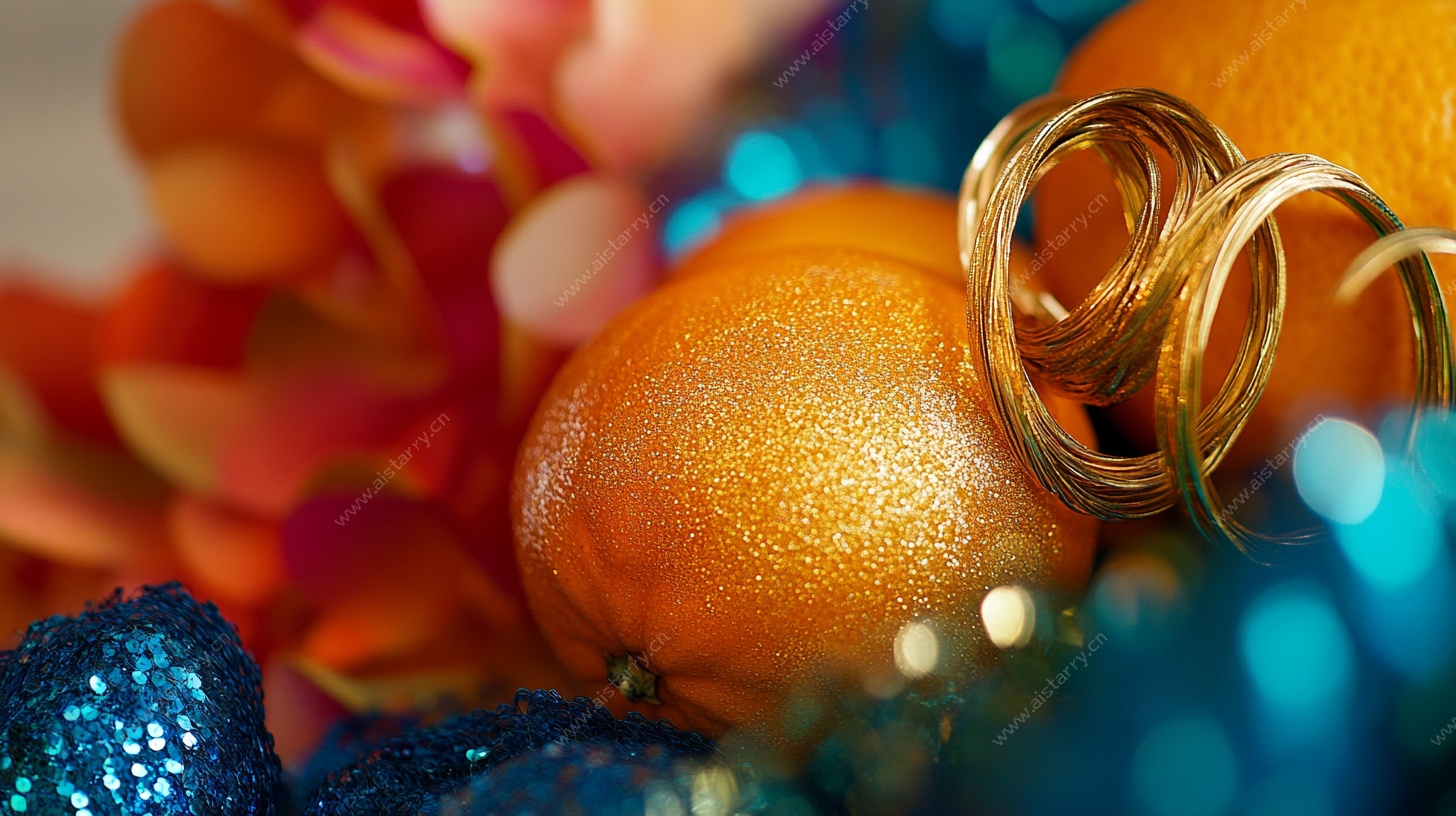 金色饰品与多彩装饰静物图