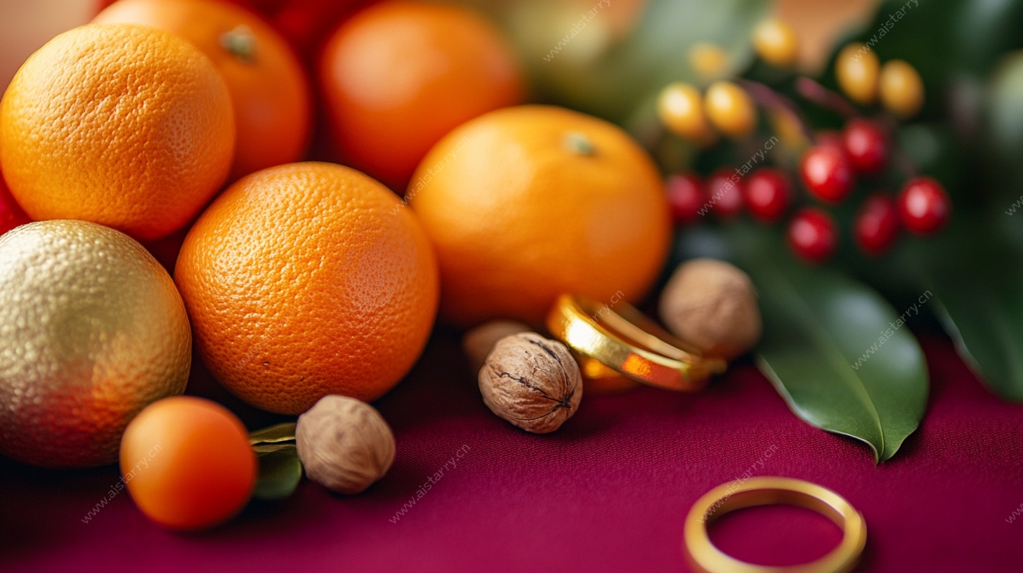 橘果金饰静物图