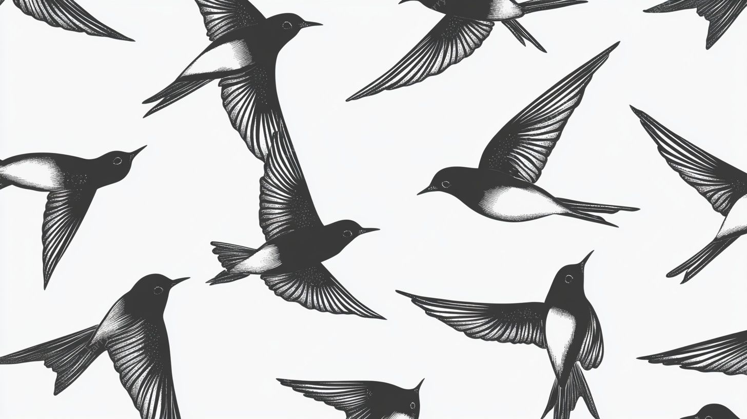 群燕纷飞黑白图案