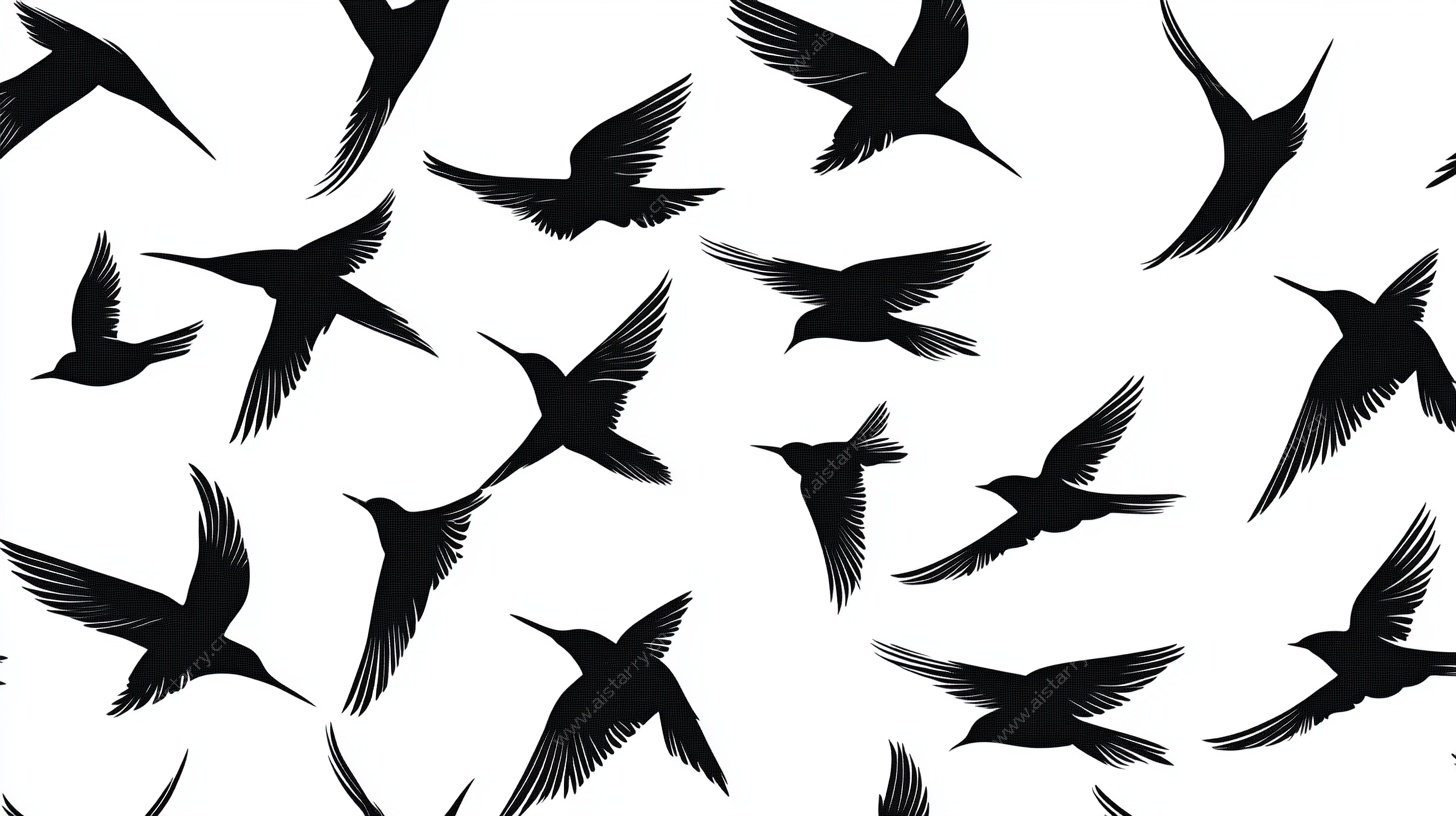 群鸟飞翔剪影图