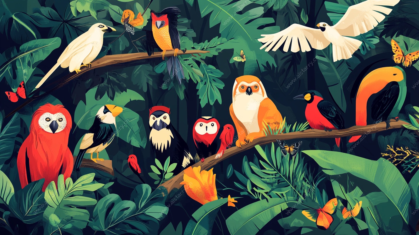丛林中的多彩鸟类聚会