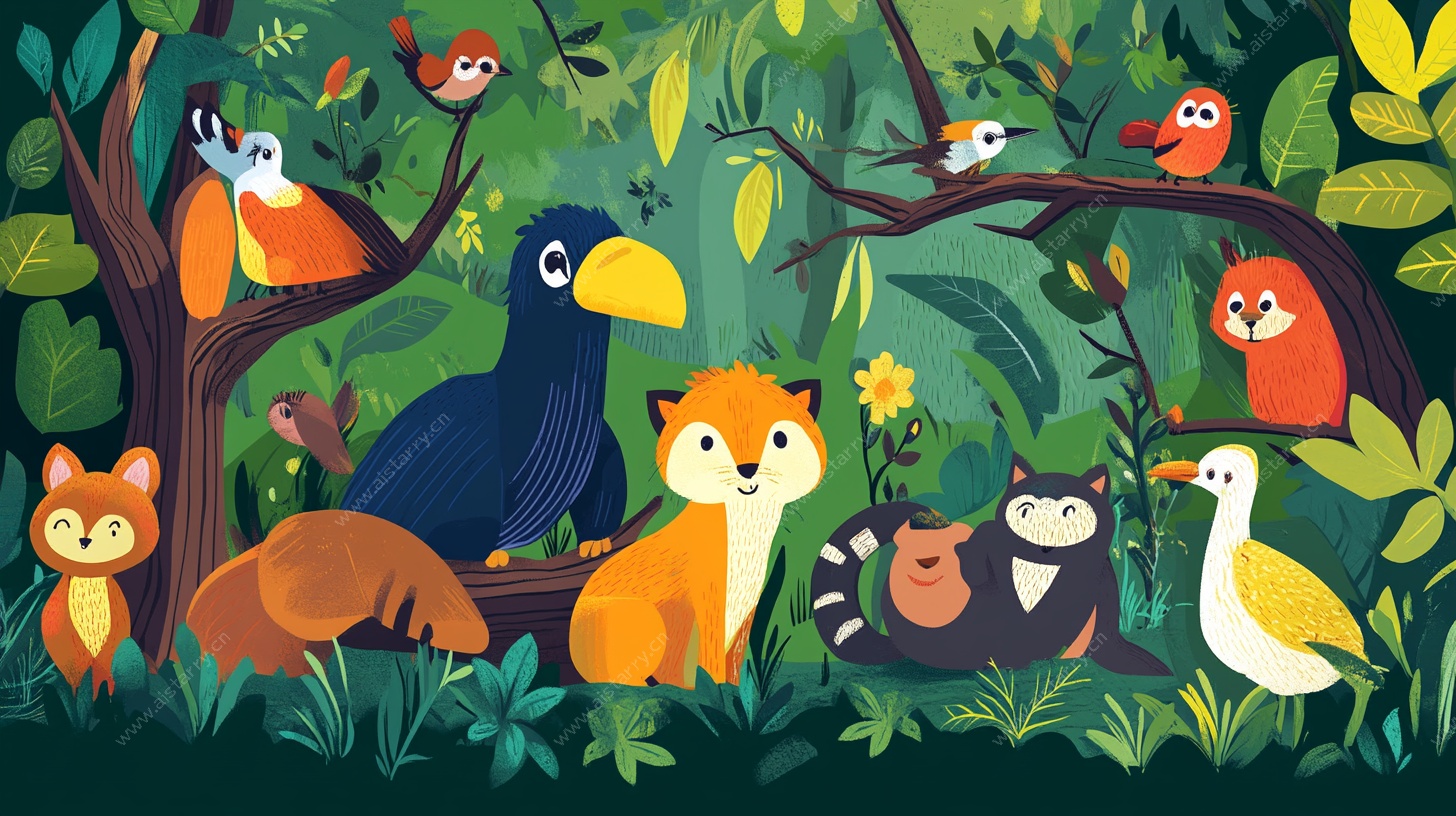 森林动物欢聚图