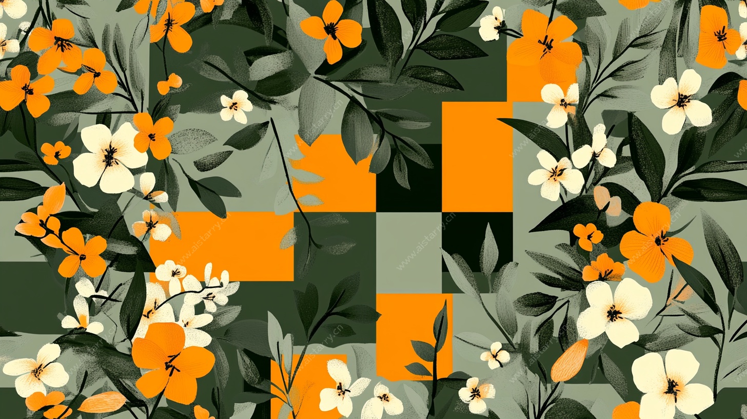 几何花卉拼接图案设计