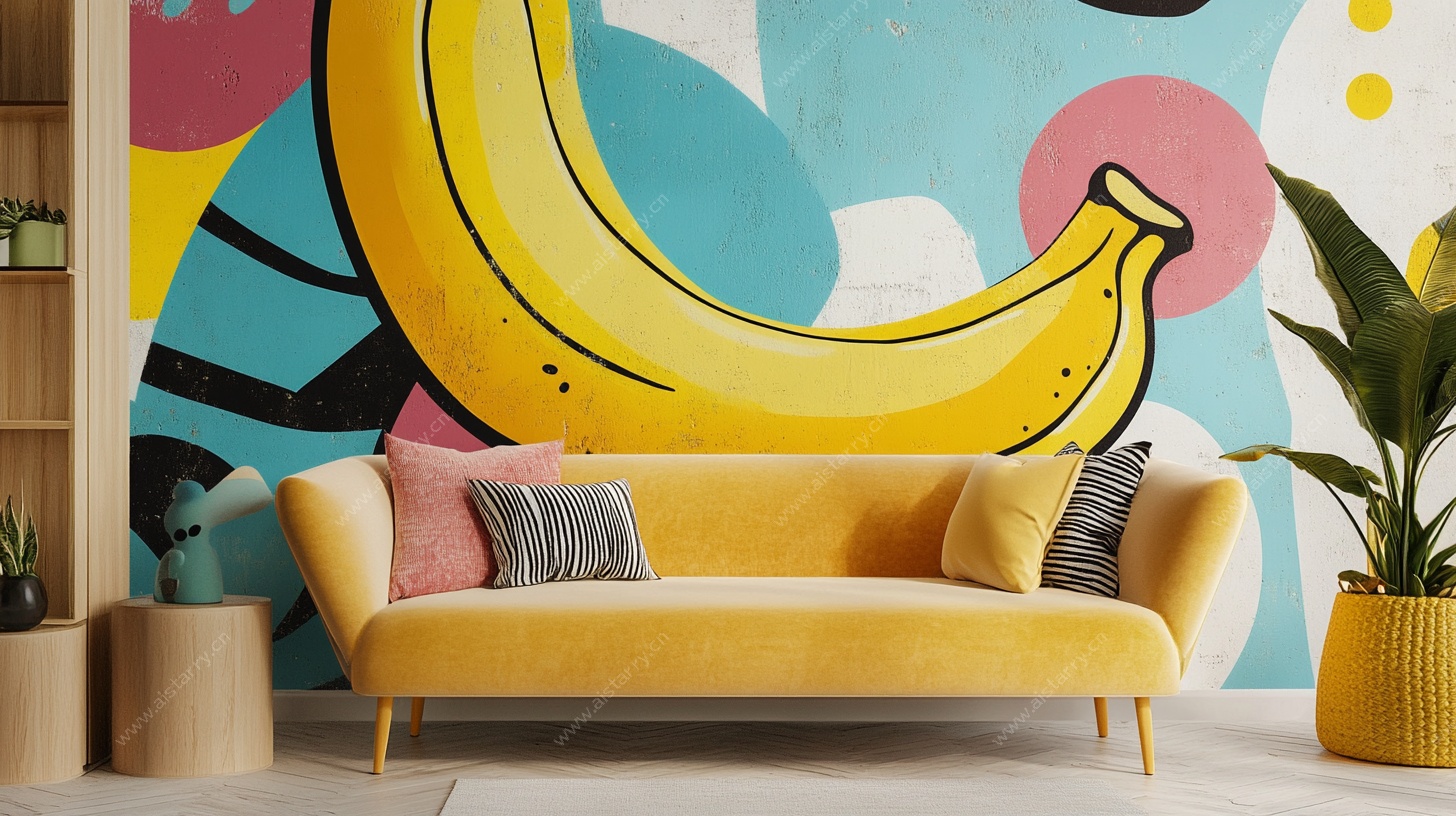 香蕉壁画客厅沙发一角
