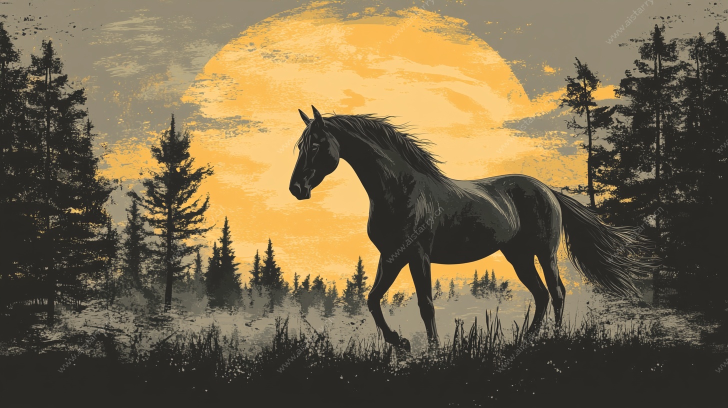 夕阳下独行的骏马