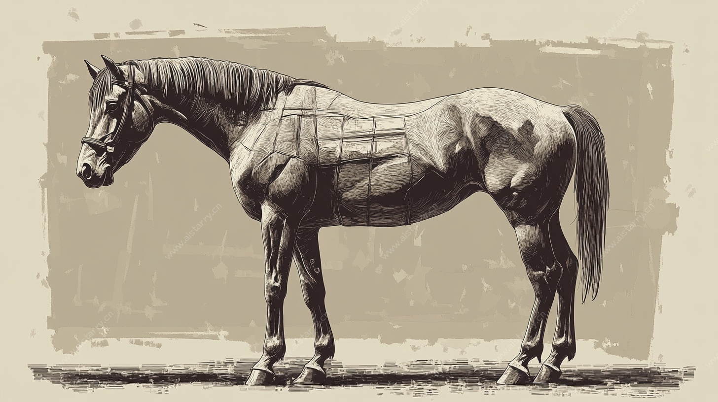 复古风格解剖马绘画作品