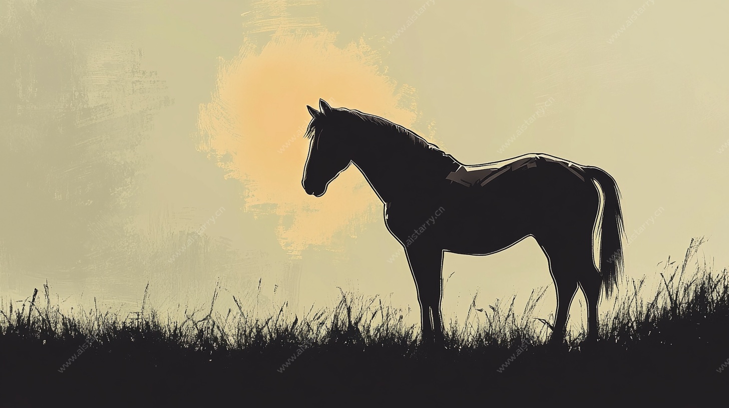 夕阳下的骏马剪影