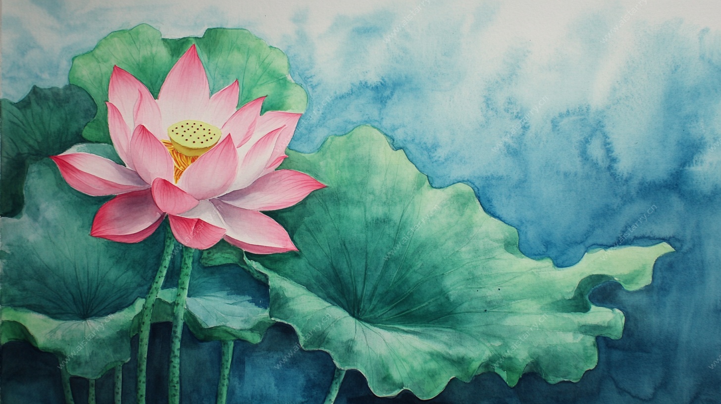 水彩绘就的娇艳荷花