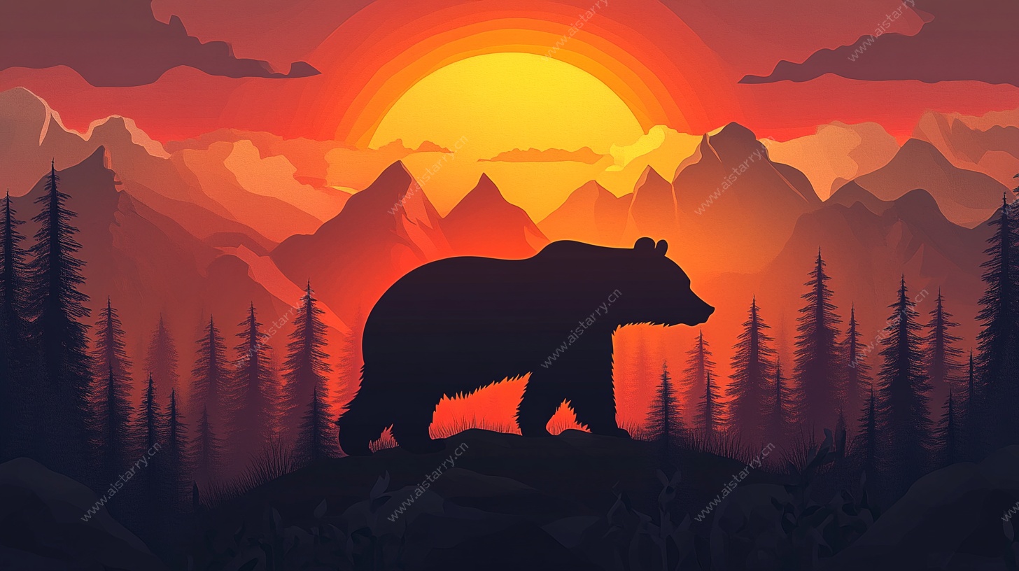 夕阳下漫步的熊