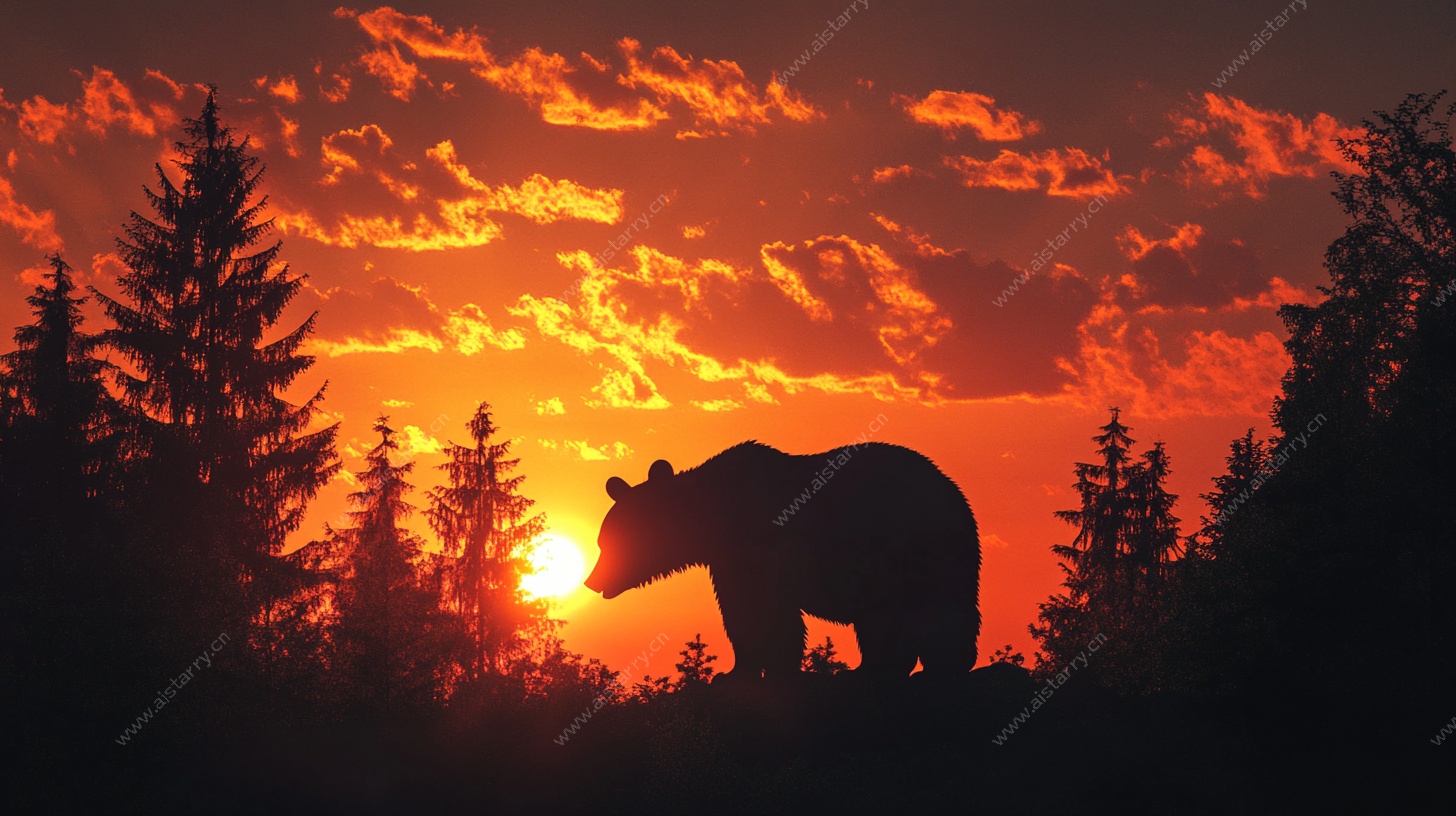 夕阳下的熊剪影