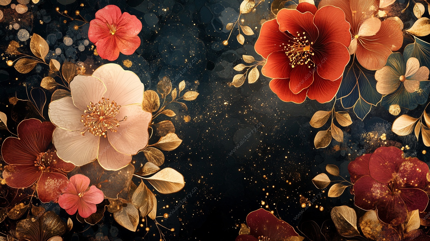 梦幻花卉星空背景图