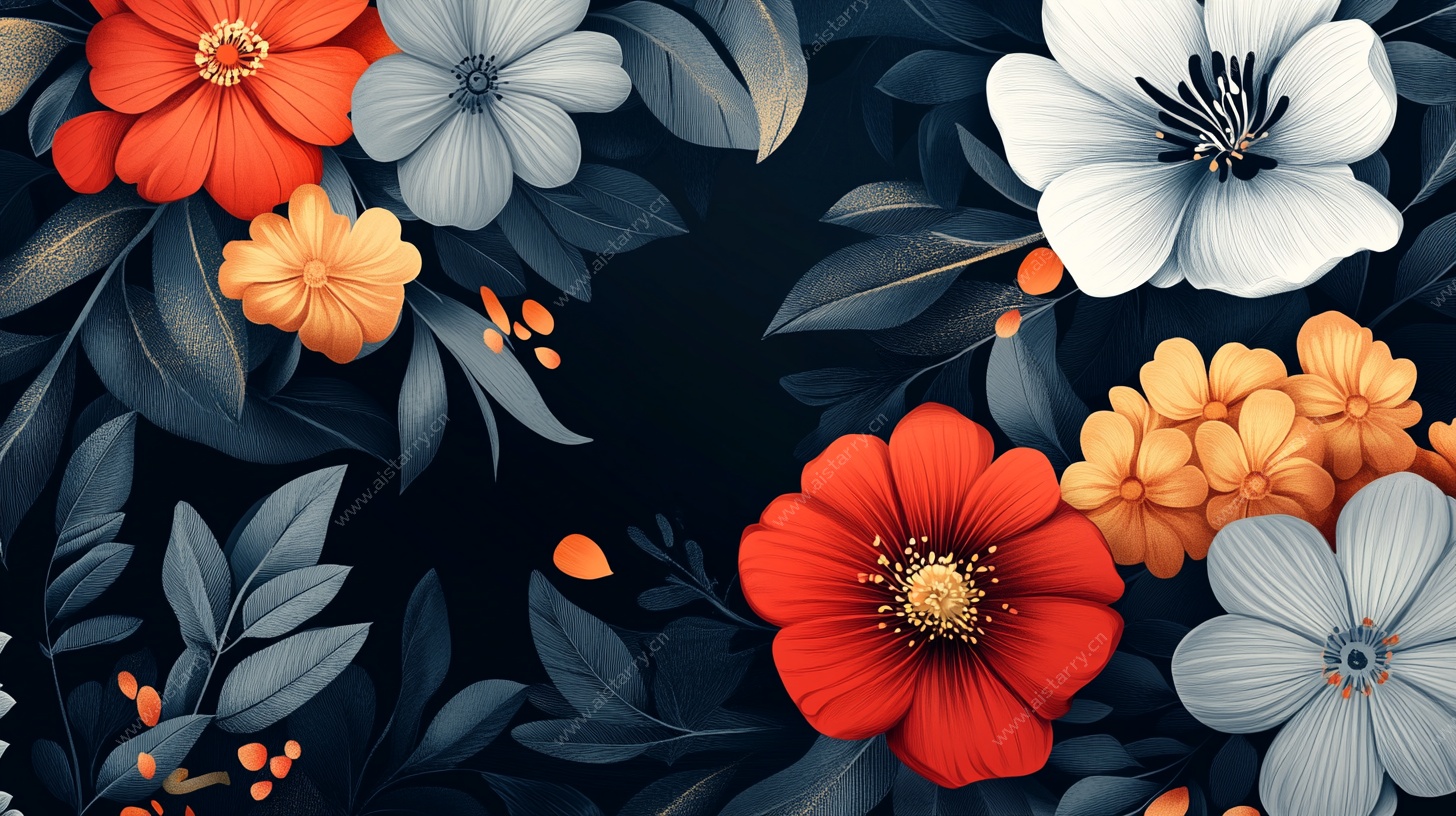 繁花绽放于暗夜背景中