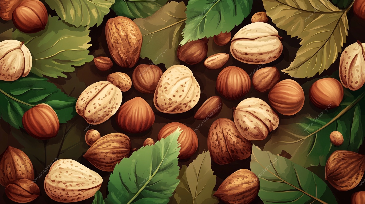 坚果与绿叶的缤纷组合