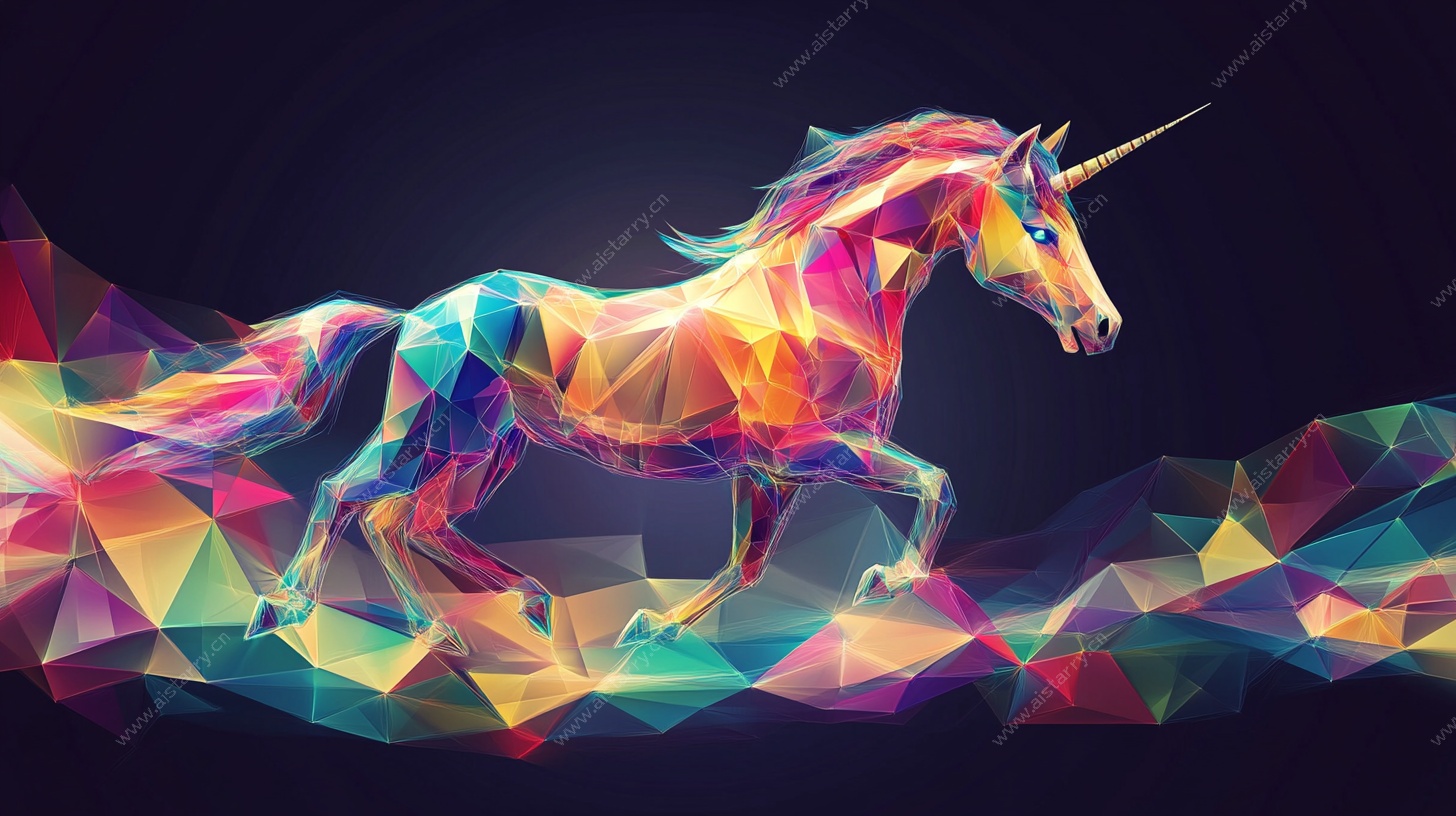 梦幻独角兽多边形艺术画作