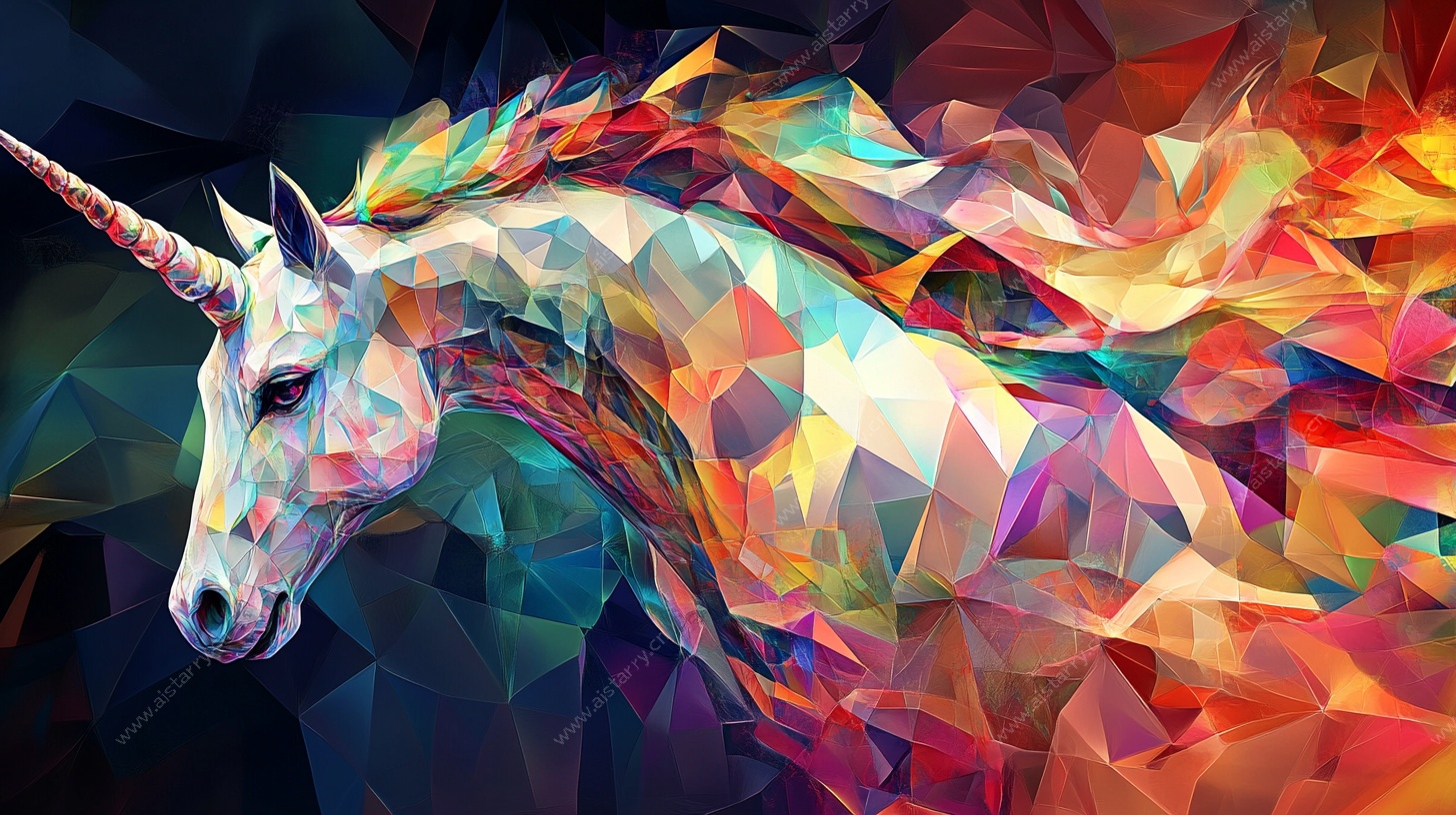 梦幻独角兽多边形艺术画