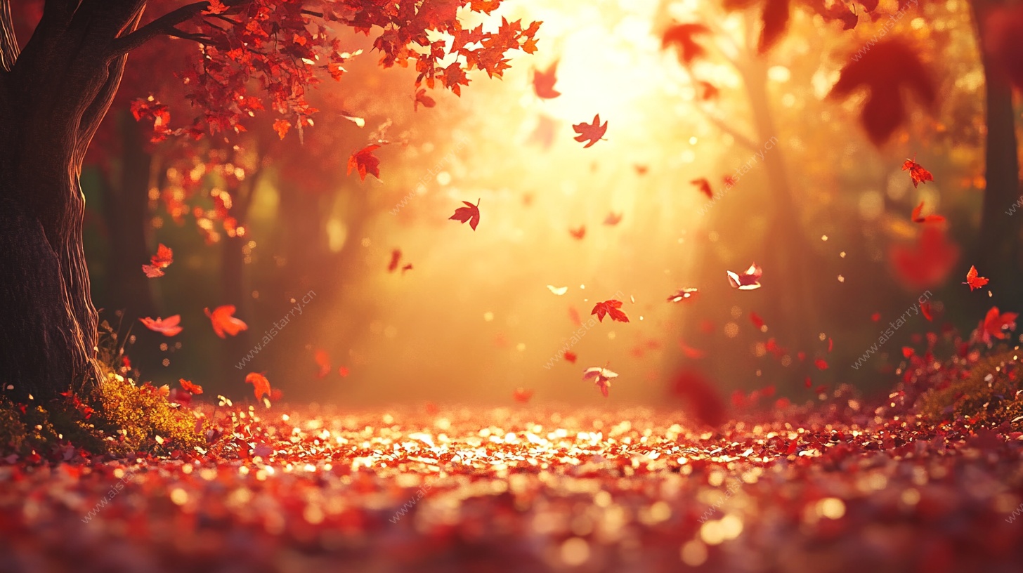 秋日枫林光影梦幻场景